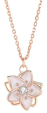 RDSGYZ Halskette mit Anhänger Damen Rotgold 585, Charms Anhänger Jasmin mit Diamant Rotgold Kette Frauen 45CM Nickelfrei