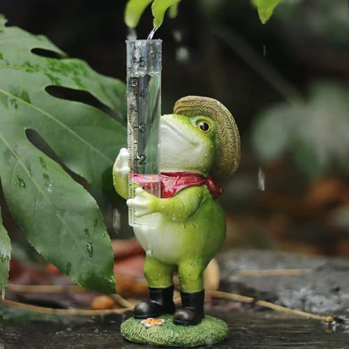 WRQIOO Regenmesser Garten Frosch, Niederschlagsmesser Garten mit Glas Messbecher, Regen Messbecher, Regenwassermesser Garten, Wasserstandsmesser, Geschenk für Gartenliebhaber, Frosch Gartendeko