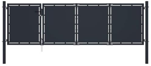 Garden Gate Steel Anthracite 350x75 cm, Double Panel Metal Fence Gate with Lock and Handle, Secure Driveway Entry for Outdoor Garden Fence