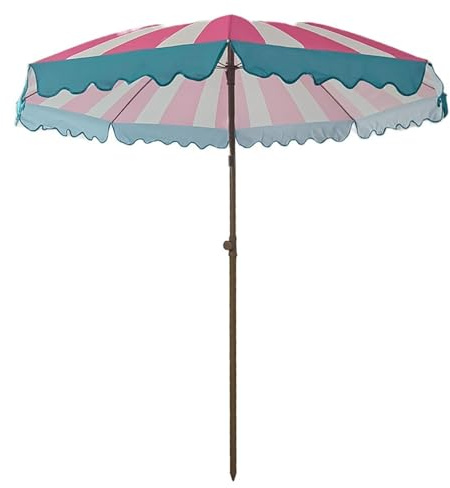 DXUYWSP Parasol De Plage À Rayures Roses 180 cm, Bord Bleu, Parasol De Jardin Inclinable Portable D'extérieur, Auvent Imperméable/UV50+, pour Camping Piscines Terrasse Parc