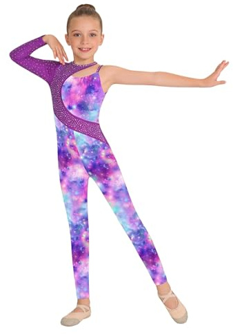 Alvivi Bambini Tuta Ballo Maniche Lunghe Bambine Body Ginnastica Artistica Tuta Ginnastica Bambine Body Da Leotard Ragazze Leotards Training Cielo stellato 9-10 anni