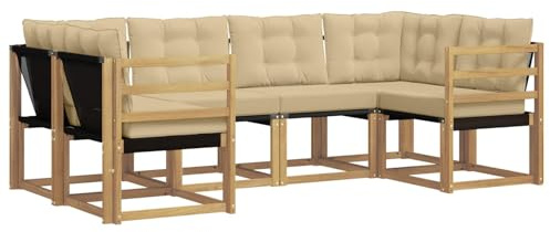 vidaXL Outdoor-Sofagarnitur mit Kissen 6 pcs Weiß und Beige, Sofaset für den Garten, Moderne Kollektion, wetterfest, Bequeme Akazienholz-Sitze, entspannendes Arrangement