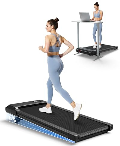 DeerRun Walking Pad mit 6% Steigung, Laufband für Zuhause und Home Office mit App, LED Anzeige und Fernbedienung bis 136 kg