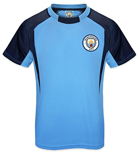 Manchester City FC Official Gift Boys Crest Poly T-Shirt Sky Blue 12-13 Yrs XLB