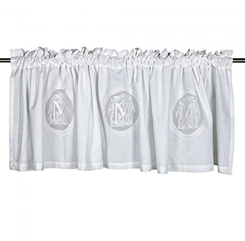 Scheibengardine Kurzgardine Bistrogardine Gardine Vorhang 'Molly' 55 x 250 cm (HxB) weiß mit aufgesticktem Monogramm Baumwolle Landhaus Shabby French Vintage Retro Antik Nostalgie