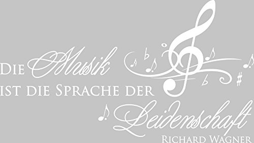 GRAZDesign Wandtattoo Sprüche Musik ist die Sprache der Leidenschaft Wohnzimmer Musikraum - 71x40cm / 010 weiss