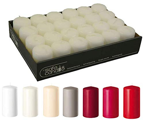Hochwertige Stumpenkerzen (Sicheres Abbrennen) - Adventskerzen/Wachskerzen/Kerzenpaket (Weiß, XS & Schlank: Höhe 7cm / Ø 5cm - 24 Stück)