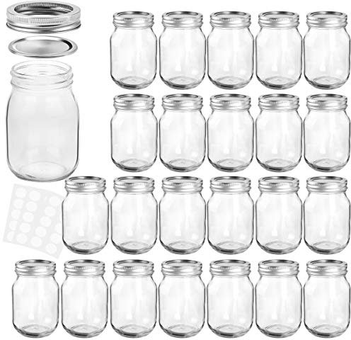 KAMOTA Mason Jars 340 ml mit regulären Deckeln und Bändern, ideal für Marmelade, Honig, Hochzeitsgeschenke, Dusche, Babynahrung, magnetische Gewürzgläser, 24 Stück, 30 Whiteboard-Etiketten enthalten