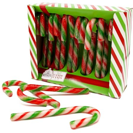 Bonds of London Candy Canes, Festive & Classic Peppermint Flavour, Ideal Stocking Fillers & Christmas Treats, 12 Canes, 120 g Box (Pack of 1)