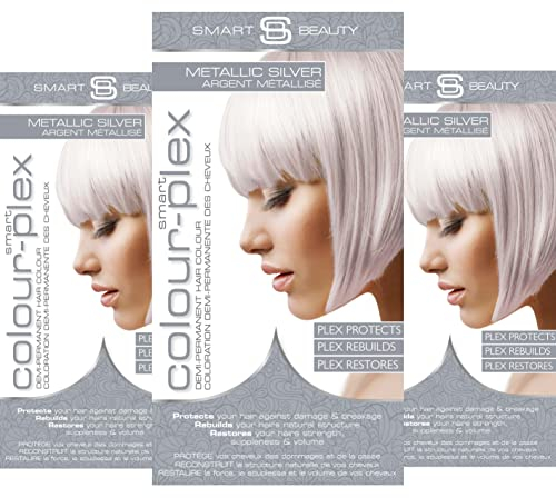 Metallic Silber demi-permanentes Haarfärbemittel Silbergrauer Haartoner für gebleichtes Haar, Anti-Haarbruch Plex Haarpflege, veganes Haarfärbemittel, Silbergraue Haarfarbe Smart Beauty (3er-Pack)