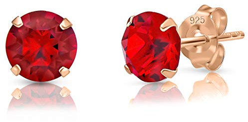 Orecchini Rossi Donna - Argento 925 Punto Luce Placcati Oro Rosa con Cristallo Rosso 6 mm - Lobo Oro - Punti Luce Oro Rosa
