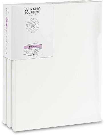 Lefranc Bourgeois 301351 Keilrahmen aus Fichtenholz - 3er Set 30x40cm Leinwand aus 100% Baumwolle 280g/m², stabiler Keilrahmen aus Fichtenholz, weiß vorgrundierte Leinwand für Acrylfarben & Ölfarben