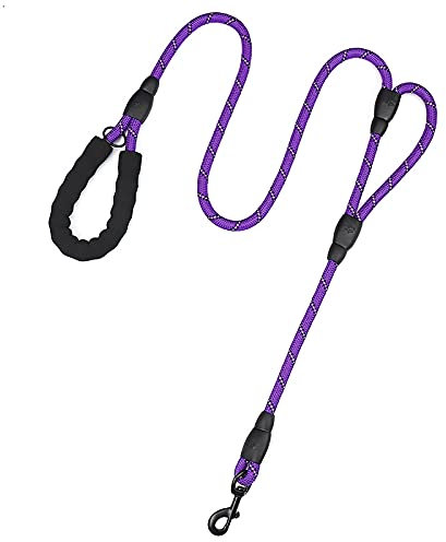 PLUTUS PET Strong Rope Dog lead 6ft Long with Two Padded Handles,Heavy Duty,Reflective Double Handle Training Dog Lead for Large Dogs or Medium Dogs,Dual Handles Leash(Violet)