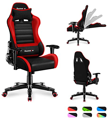 huzaro Ranger 6.0 Gaming Stuhl für Kinder Bürostuhl Schreibtischstuhl Armlehnen ergonomisches modernes Design Nacken- und Lendenkissen Kunstleder Wippfunktion Rot