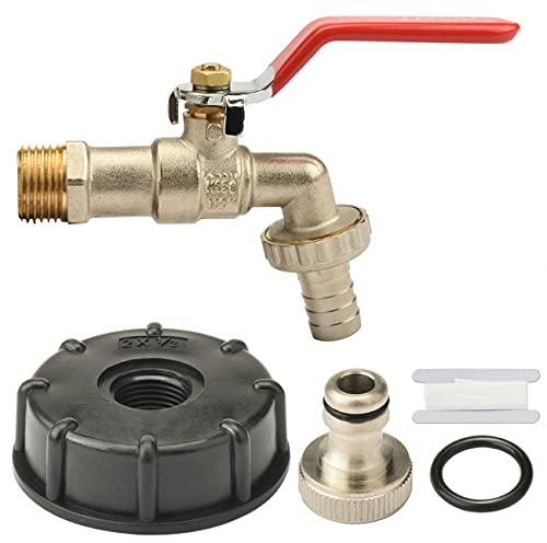 Nutmanel Premium 1/2 Zoll Wasserhahn Garten, IBC Tank Auslaufhahn, mit Gartenschlauch Adapter + IBC-Adapter 1/2 Zoll Innengewinde + PTFE, Rost-und Frostsicher, für Garten, Waschmaschine, Regentonne