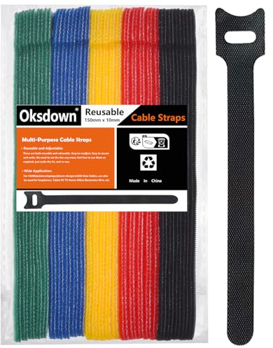 Oksdown 50 Pack 5 Color Reusable Cable Ties Multi Color Releasable Cable Straps Adjustable Hook and Loop Colorful Cable Wire Tidy for PC Cable Management