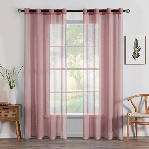MIULEE 2 Panels Sheer Window Curtains Elegant Window Voile Panels Drapes Treatment for Bedroom Living Room 55 Wx85 L Grommet Top Dark-Pink