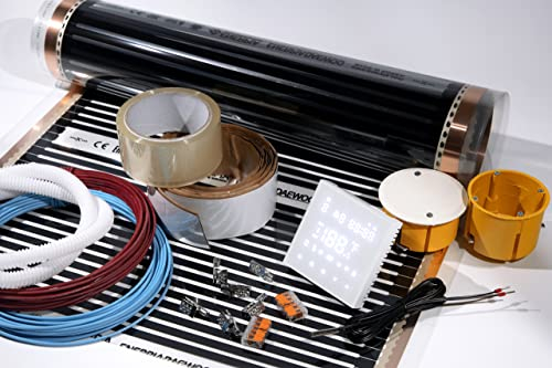 Infrarot Heizfolie Set 3-12m², 220 W/m², 230V, Smart Thermostat, Folienbreite 50, 80 oder 100cm | Fußbodenheizung (3m², 220W/m², FBr. 80cm)