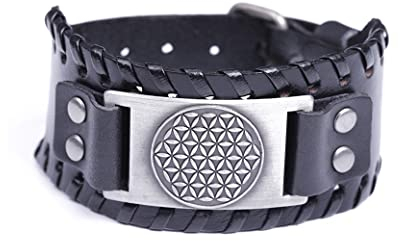 UNIFT Blume des Lebens Lederarmband für Herren Infinite Power Geometrisch Heilig Mandala Armband Talisman Schmuck Geschenk, Leder, Ohne Edelstein.