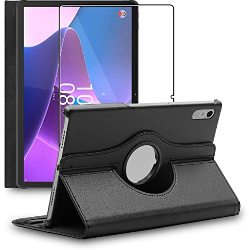 ebestStar - Coque pour Lenovo Tab P11 Gen2, Etui Rotatif 360, Housse Protection PU Cuir, Noir + Verre Trempé