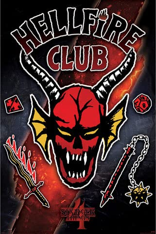 Stranger Things 4 - Hellfire Club Emblem Rift - Poster Plakat Druck - Größe 61x91,5 cm + 2 St Posterleisten Alu 63 cm