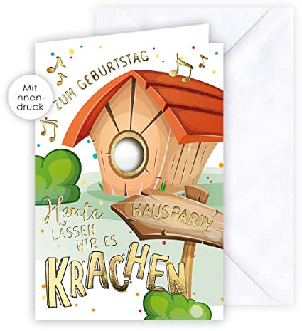KE - Humorvolle Geburtstagskarte mit Innendruck, DIN B6 Klappkarte inklusive Umschlag, Perfekt für jeden Anlass, Motiv: Vogelhaus