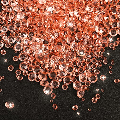 4000 Pcs Rose Gold Diamonds Confetti Wedding Crystal Scatter Acrylic Gem Bling Rhinestone Vase Filling, for Table Center, Wedding, Birthday, Party, Bridal Shower Decoration Vase Beads (3 Sizes)