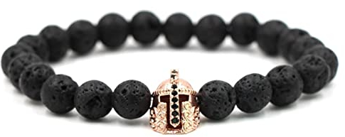 Skcess Perlenarmband Damen Lava, Armband Damen Schwarzes Roségold Helm Armband Herren Yoga 19CMx8MM