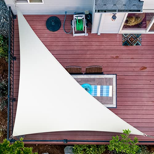ShadeMart Toldo tipo vela de 13 x 14 x 19.1 pies, color blanco, UPF50 Triángulo recto, pantalla de tela, permeable al agua al aire y bloqueo UV, resistente (personalizamos el tamaño)