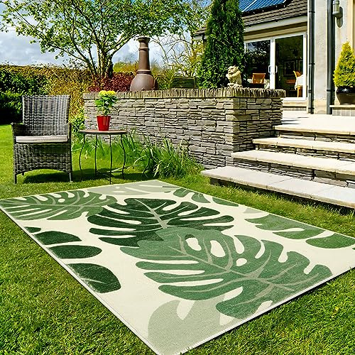 Lukinbox Leaf Teppich für drinnen und draußen, 12,7 x 17,8 cm, grün, waschbar, Wohnzimmerteppich, tropische Monstera-Pflanze, rutschfeste Schlafzimmerteppiche, großer Akzentbereich, Teppiche für