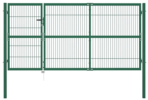 ZEYUAN Gartentor, Gartentür, Zauntor, Garten Tor, Gartenpforte, Gartentüre, Garden Gate, mit Pfosten 350 x 140 cm Stahl Grün