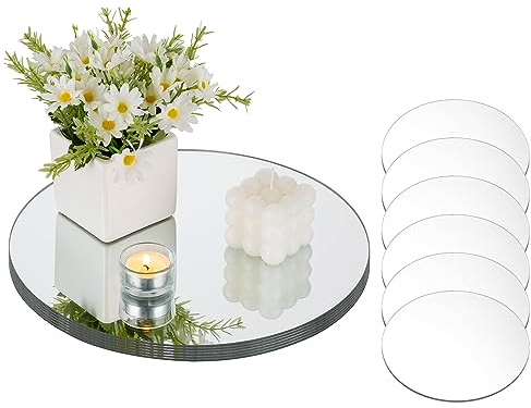 NUPTIO Redonda Espejo Vela Platos: 12 Piezas Centros de Mesa Boda 30cm Portavelas Velas de Pilar Bandeja con Espejo 2mm Plato Redondo Velas Espejos Ceremonia DIY Craft Proyecto Decoración Mesa