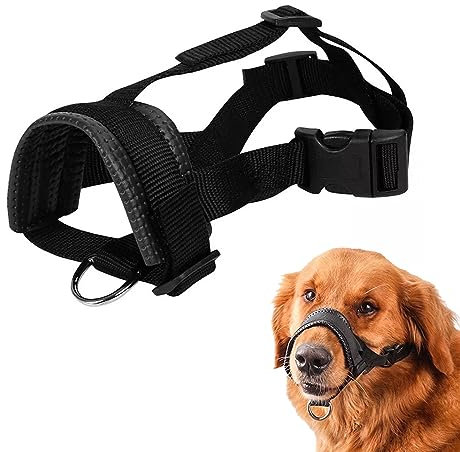 OSUWLSI 1PC Maulkorb für Hund, Schwarz, L - Weiche Gepolstert, Kein Reiben, Verstellbare Schlaufe, Nylon, Große Rassen