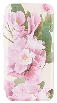 Ted Baker Flower Placement Mirror Folio Case Compatible with iPhone 15 Pro Max - Cream Green Gold