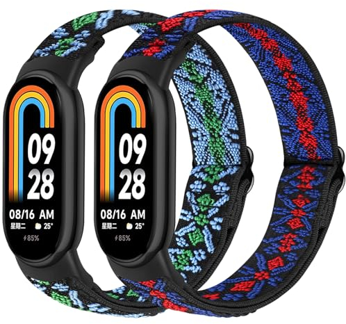 BTTNG Elastische Nylon Armband Nur Kompatibel mit Xiaomi Smart Band 10/9/8, Verstellbare Dehnbare Armbänder Sport Ersatz Armband für Xiaomi Mi Band 8/Mi Band 9/Mi Band 10 Herren Damen (2 Stück)