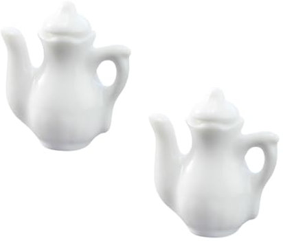 Alipis Decoración Blanca 2 Piezas Mini Tetera Decoración Cerámica Casa De Muñecas Tetera Blanca Ob11 Tetera De Cocina