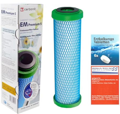Prime Inventions Wasserfilter EM Premium 5 für Sanuno Vario-HP Duo | Zusätzlich Entkalkungstabs für sichere Desinfizierung und Entkalkung Ihres Filtergerätes