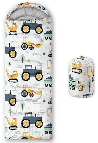 Smell Sunshine Kinder-Schlafsack für Jungen und Mädchen, LKW, Traktor, Bagger, Druck, leicht, warm, tragbar, für drinnen und draußen, wasserdicht, kältebeständig, Schlafsack für Camping, Wandern