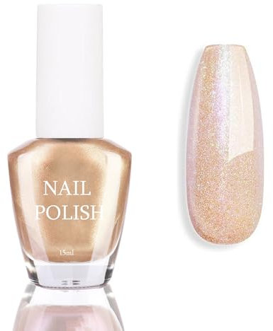 Pearl Nail Polish - Gold Mermaid Nail Varnish Clear Shimmer Effect - 12ml Quick Drying & Long Lasting Nail Polish - No Need Baking & Easy to Apply Nail Polish (Pearl Gold)