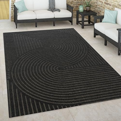 Paco Home Outdoor Teppich wetterfest Skandinavisch für Terrasse, Balkon & Garten pflegeleicht & robust Modernes Design Indoor & Outdoor geeignet, Grösse:240x340 cm, Farbe:Anthrazit 2