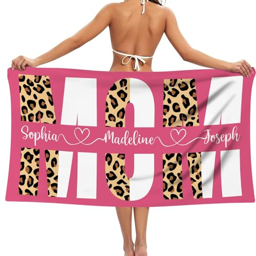 MJARTORIA Personalisiert Strandtuch Microfaser Badetuch mit Namen Kinder Damen, Beach Towel Handtuch Badetuch Stranddecke Schnelltrocknend für Reise Schwimmen Sauna Yoga Fitness Muttertag