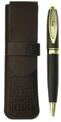 History & Heraldry Bamboo Persönlicher und individueller Kuli Kugelschreiber Stift mit Namen und Spruch Personalisiertes Etui Monogramm-Design persönliches Geschenk (Kuli Florian)