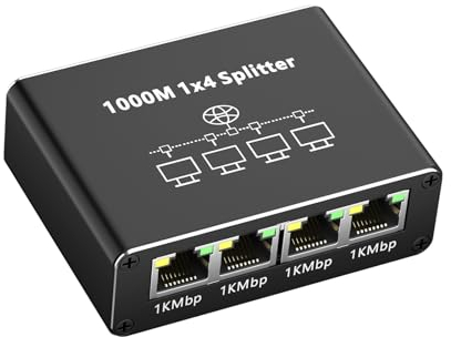 AOUZEA Switch RJ45 4 Ports 1000 Mbps Switch Ethernet, 1 a 4 Hub Ethernet Network Splitter Con Cable de Alimentación USB-C y Enchufe para Ordenadores, Conmutadores, Descodificadores, Televisores