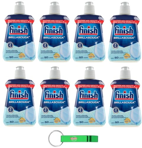 Finish Brillasciuga Detergente para lavavajillas, evita la formación de manchas de agua y rayas, aroma a limón, secado efectivo, 50 lavados, 250 ml + llavero Beni Culinari