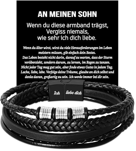Coldbling Geschenk für Sohn - An Meinen Sohn Armband mit Gravur Geschenke zum 18. Geburtstag Junge Geburtstagsgeschenk, Herren Lederarmband Betser Sohn Geschenke von Mama Papa Eltern