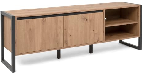 TV Lowboard in Eiche Artisan und grau, TV Board Unterteil im Industrial Look, Fernsehtisch 160 x 55 cm Malta
