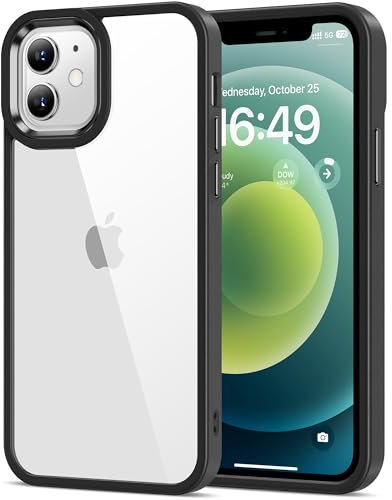 HOOMIL Crystal Clear Hülle für iPhone 12/iPhone 12 Pro, Anti Gelb Durchsichtig Handyhülle Harte Case Stoßfest Schutzhülle - Schwarz