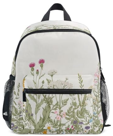 Rucksack für Kleinkinder, Vintage-Kräuter-Blumenmotiv, Büchertasche für Mädchen, Jungen, 3–8 Jahre, Vintage-Kräuter-Blumen-Rucksack, Kindergarten-Rucksack, Tagesrucksack, mehrfarbig