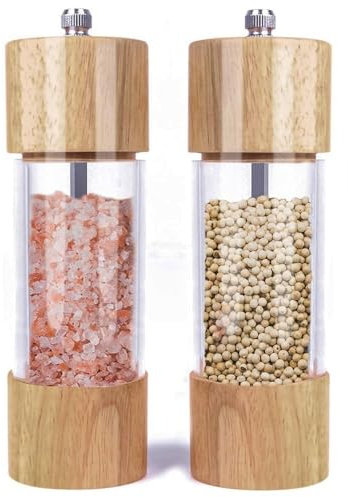 Pfeffermühle oder Salzmühle, Set aus Salz und Pfeffermühle aus Holz, manuell, aus Acryl, mit Sichtfenster, Pfeffermühle oder Salzmühle (15,2 cm, 2er-Pack)