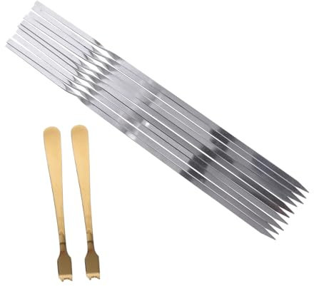 Parliky Kit de 12 Piezas de Herramientas para Barbacoa Brochetas para Barbacoa Tenedores para Construcción de Acero Inoxidable para Fiestas de Camping Y Restaurantes